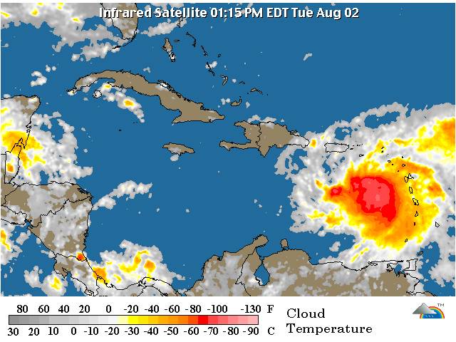 ubicacion y posible trayectoria de la tormenta Emely