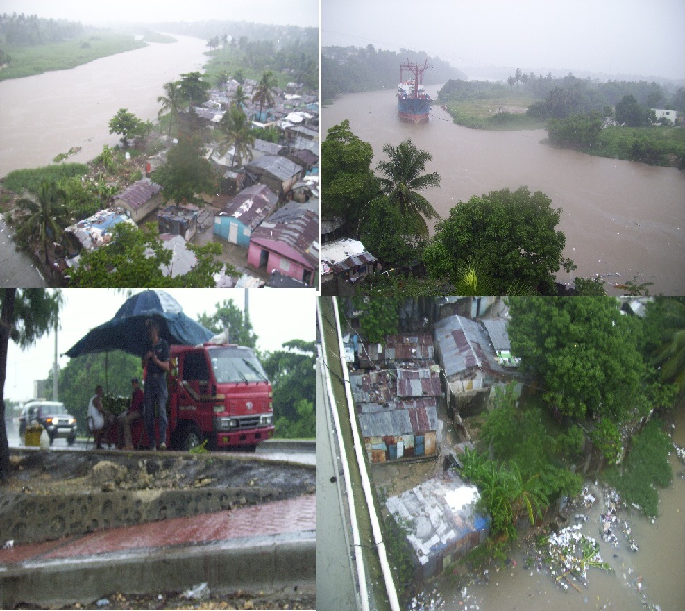 Panorama que se presenta en Sabana Perdida ante la tormenta Emily, se puede ver parte de uno de los afluentes del río Ozama, donde se encuentra el barrio “La Barquita”